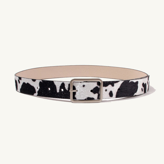 Black And White Cows Pattern Horsehair Lady Wig Fashion PU Belt