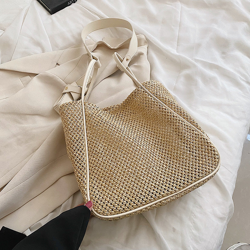 Women's Large Capacity Hand-held One-shoulder Woven Straw Bag