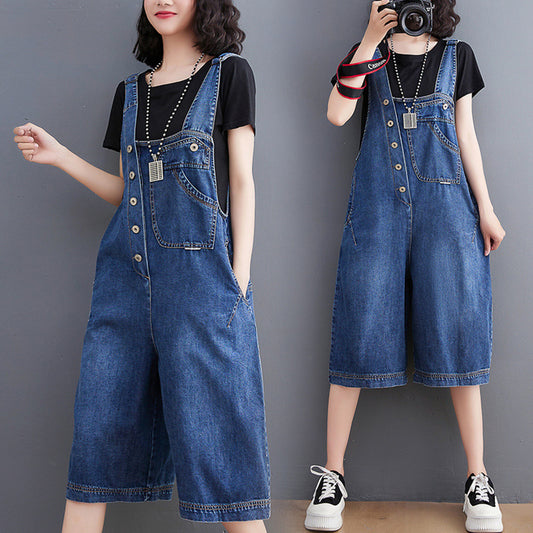 Denim Smækbukser Fem-punkts Bukser Dameshorts med Lige Ben