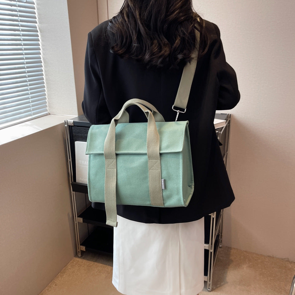 Canvas Bag Women's Simple Versatile Design Color Broadband
