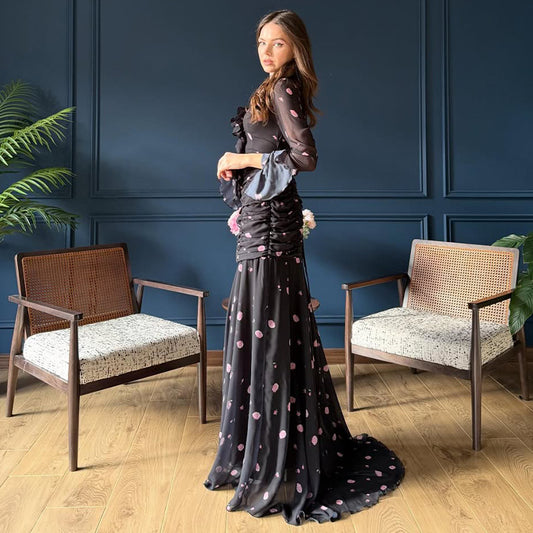 Womens Stylish V-neck Cinched-waist Floral Elegant Dress