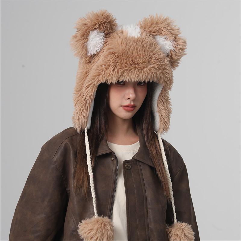 Cute Fur Ball Bucket Hat Women's Winter Plush Warm