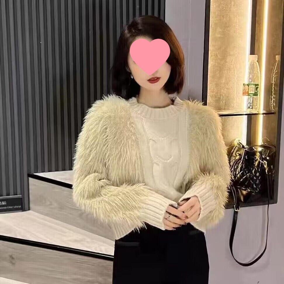 Loose-fitting, Outerwear Mink-wool Solid-color Sweater For Women