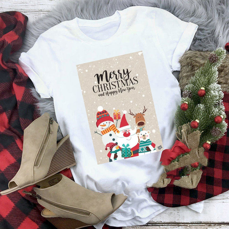 Christmas T-shirt Women's Summer Plus Size With Short Sleeves