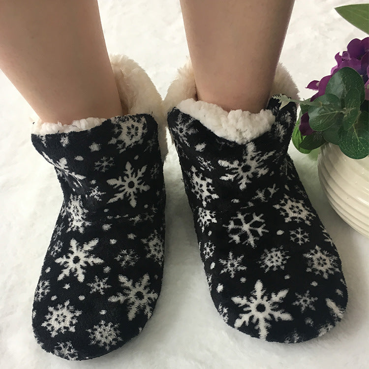Coral Velvet Snowflake Home Shoes Indoor Autumn And Winter Adults