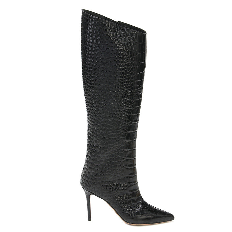 Women's Pointed Toe Stiletto Heel Full Zip Inside Knee Boots