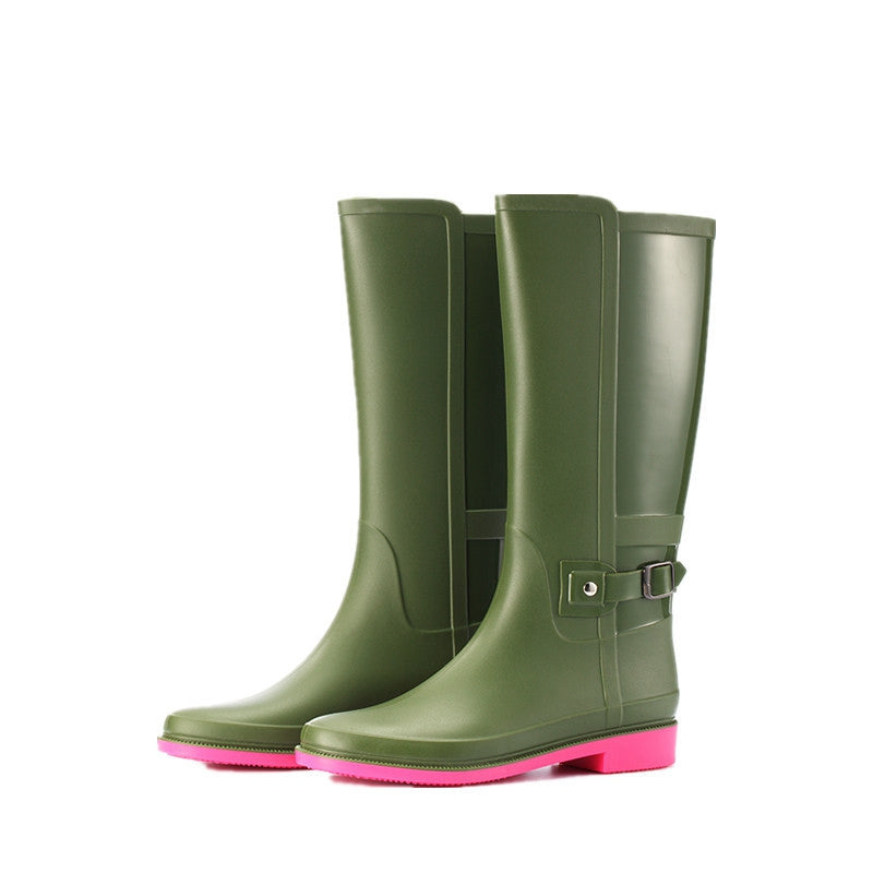 Solid Color Buckle High-top Rain Boots Non-slip