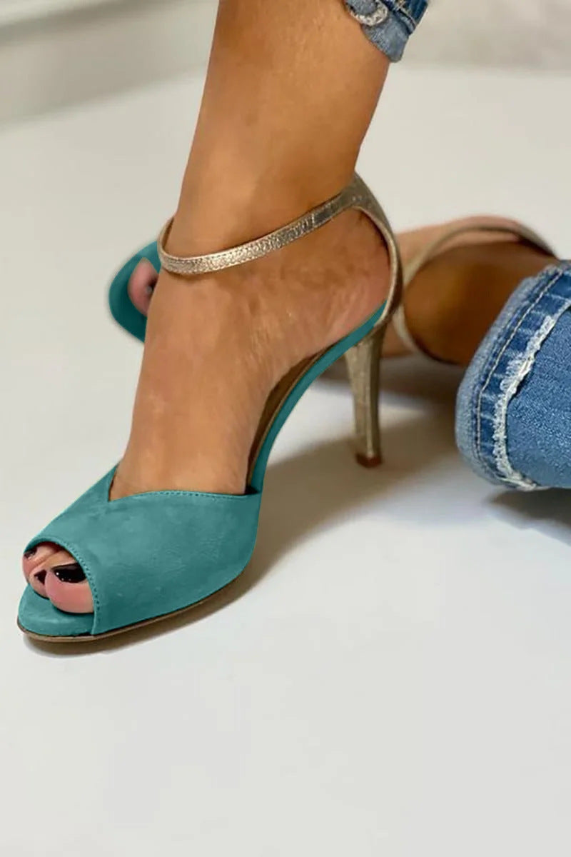 Color Matching Fashion Ankle-strap Buckle Sexy High Heel Women's Shoes