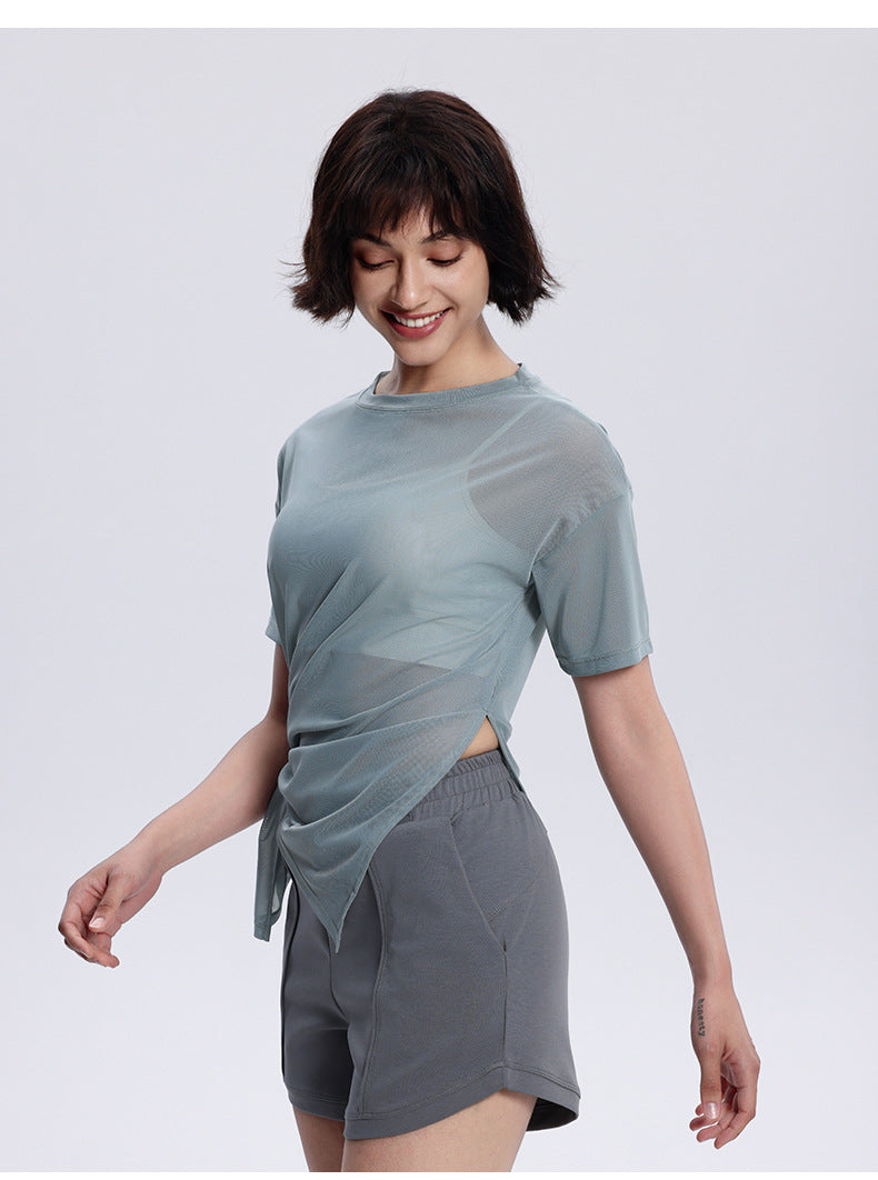 Summer Yoga Short Sleeve Women's Mesh Side Slit