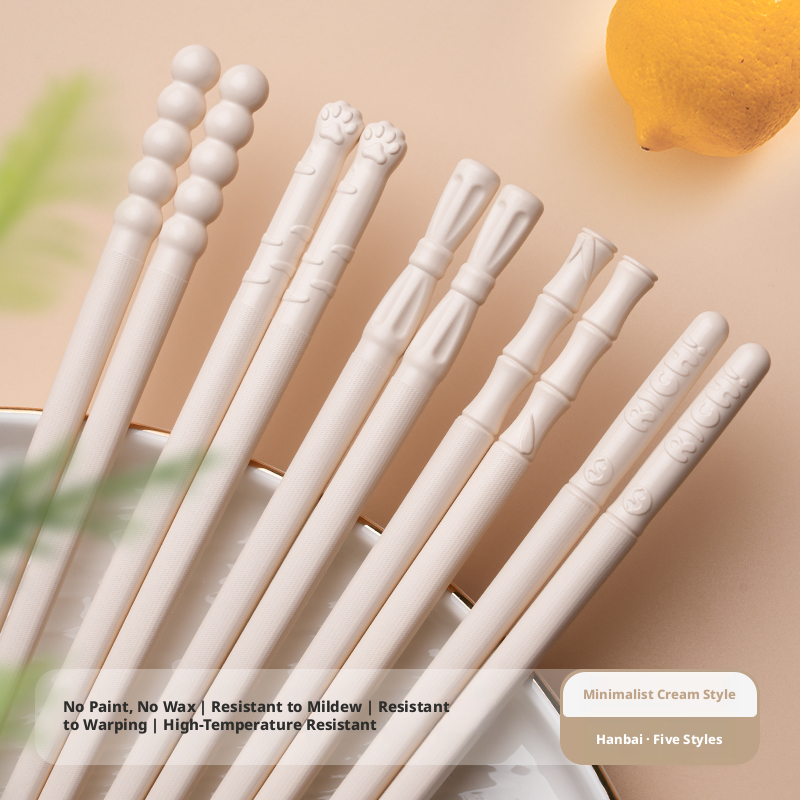 Mengqu Alloy Chopsticks-Cat Claw Model-Han White-5 pairs-1 pack