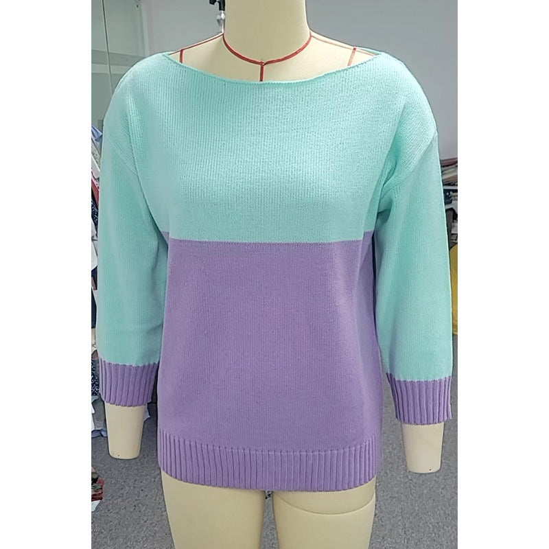 Women's Clothes Color Matching Long-sleeved Sweater