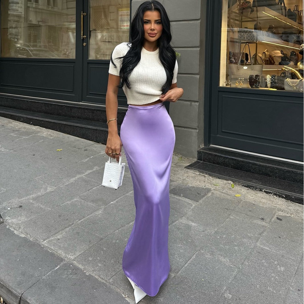European And American Socialite Autumn High-grade Solid Color Slim Fit Long Dress Irregular Drape