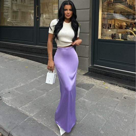 European And American Socialite Autumn High-grade Solid Color Slim Fit Long Dress Irregular Drape