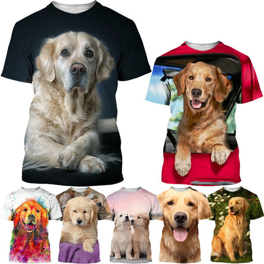 Sommer Afslappet Mode T-shirt med Sødt Golden Retriever 3D-print til Mænd og Kvinder