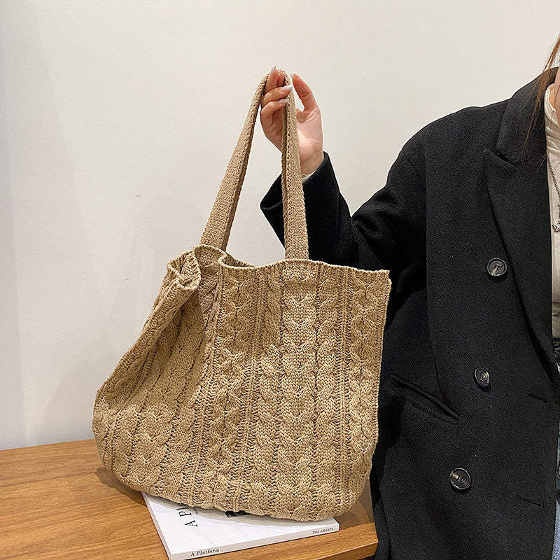 Vintage Fried Dough Twist Knitting Bag Casual Tote
