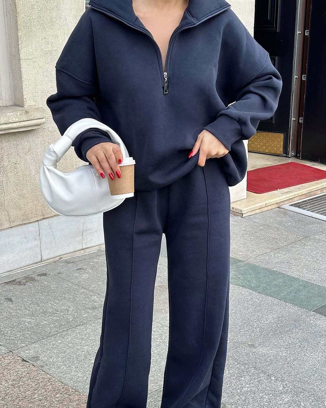 Casual Women's Fashion Half-zip Hoodie And Pants Two-piece Set Loose Casual Autumn And Winter Outfit