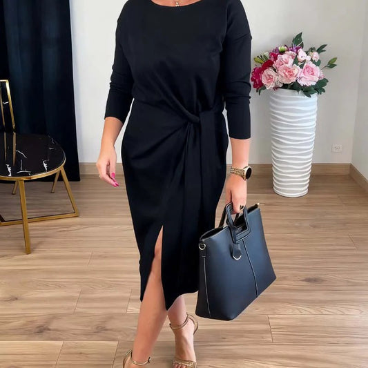 Bow-tie Strap Three-quarter Sleeve Crew-neck Dress