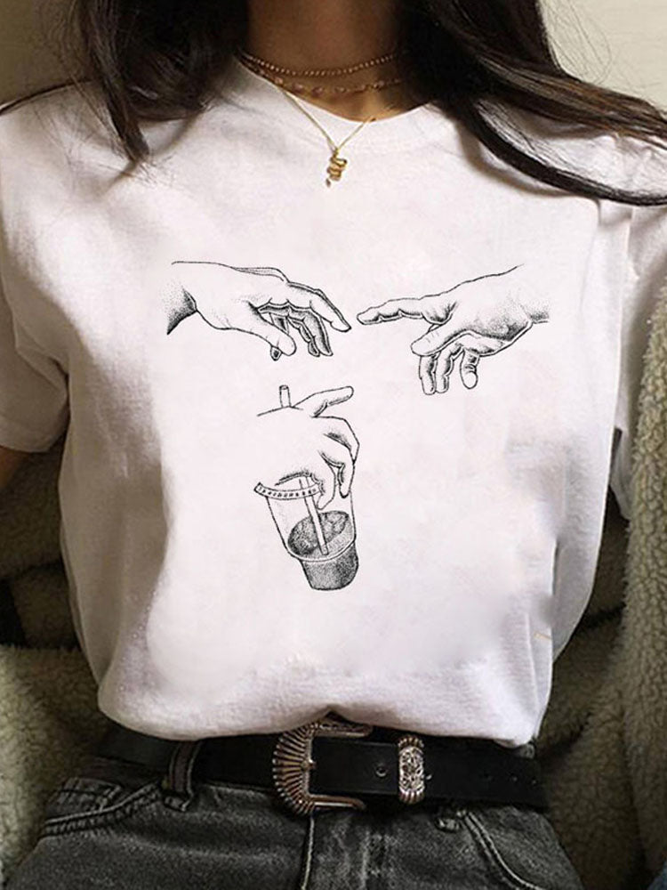Europæisk og amerikansk alfabettryk kortærmet T-shirt