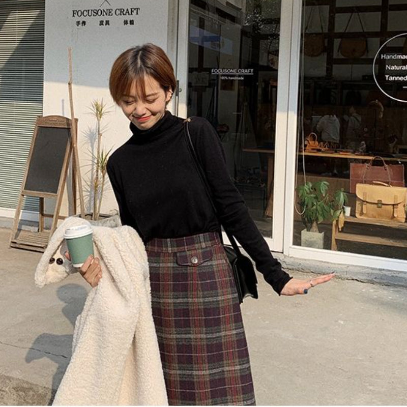 Woolen Plaid Skirt Slimming Versatile