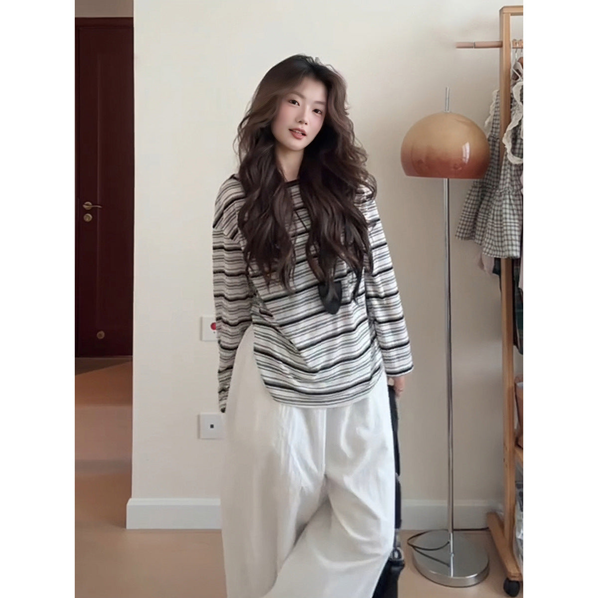 Striped Long Sleeve Relaxed Fit Sun Protection Loose Lazy Thin T-shirt