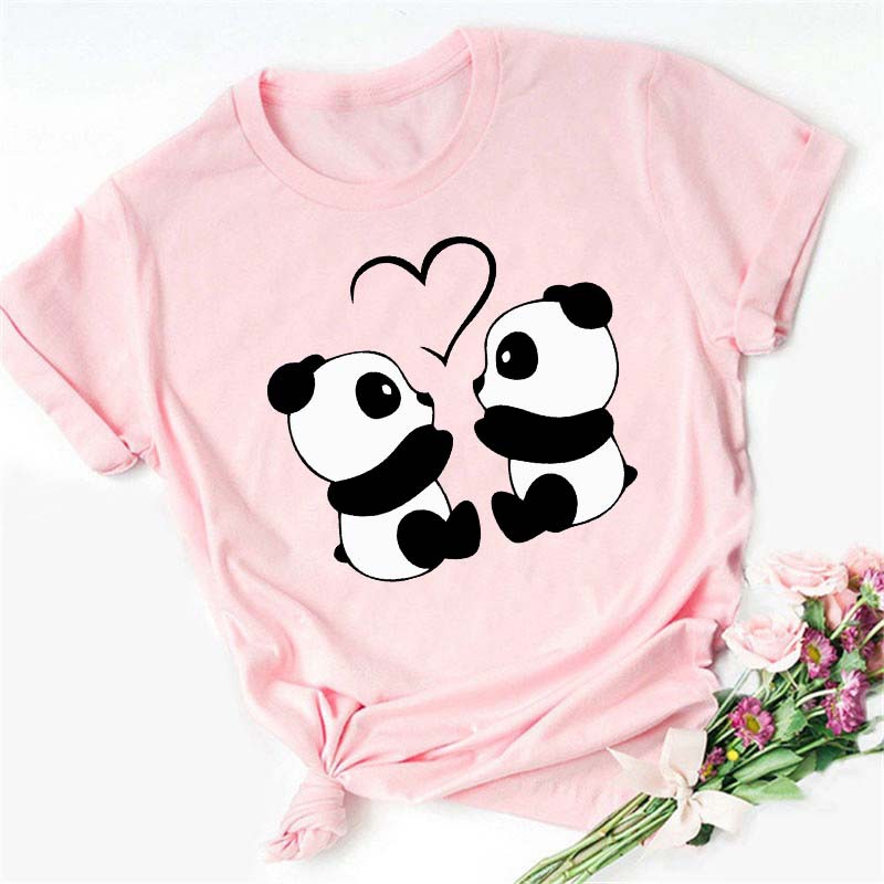 Digital Cartoon Panda Printing Round Neck Sports Short Sleeve