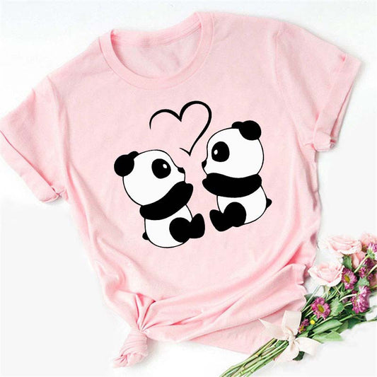 Digital Cartoon Panda Printing Round Neck Sports Short Sleeve