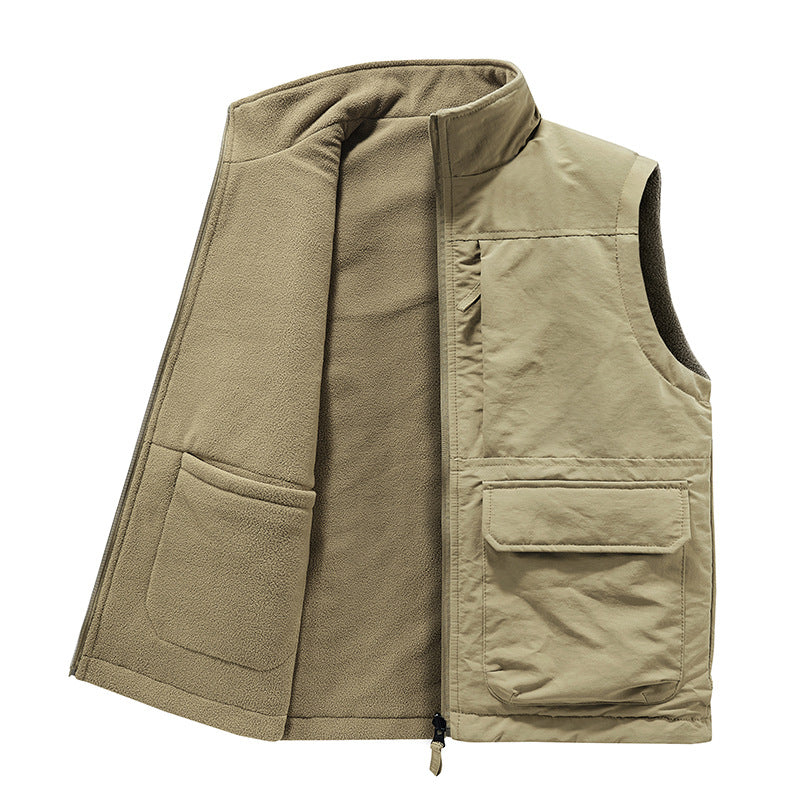 Men's Outdoor Double-sided Wear Velvet Vest Multi-pocket Leisure Cargo