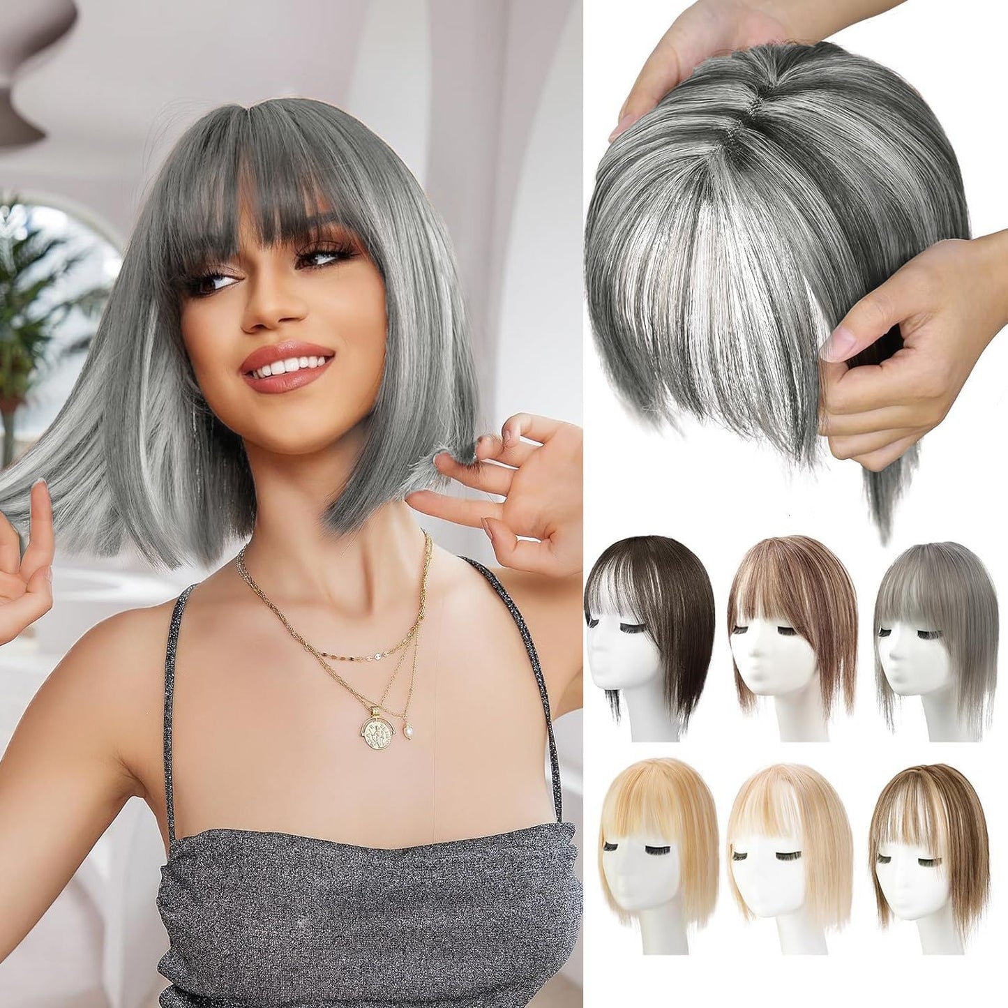 Wig Women's Natural Lightweight Breathable Cover Gray Hair Invisible