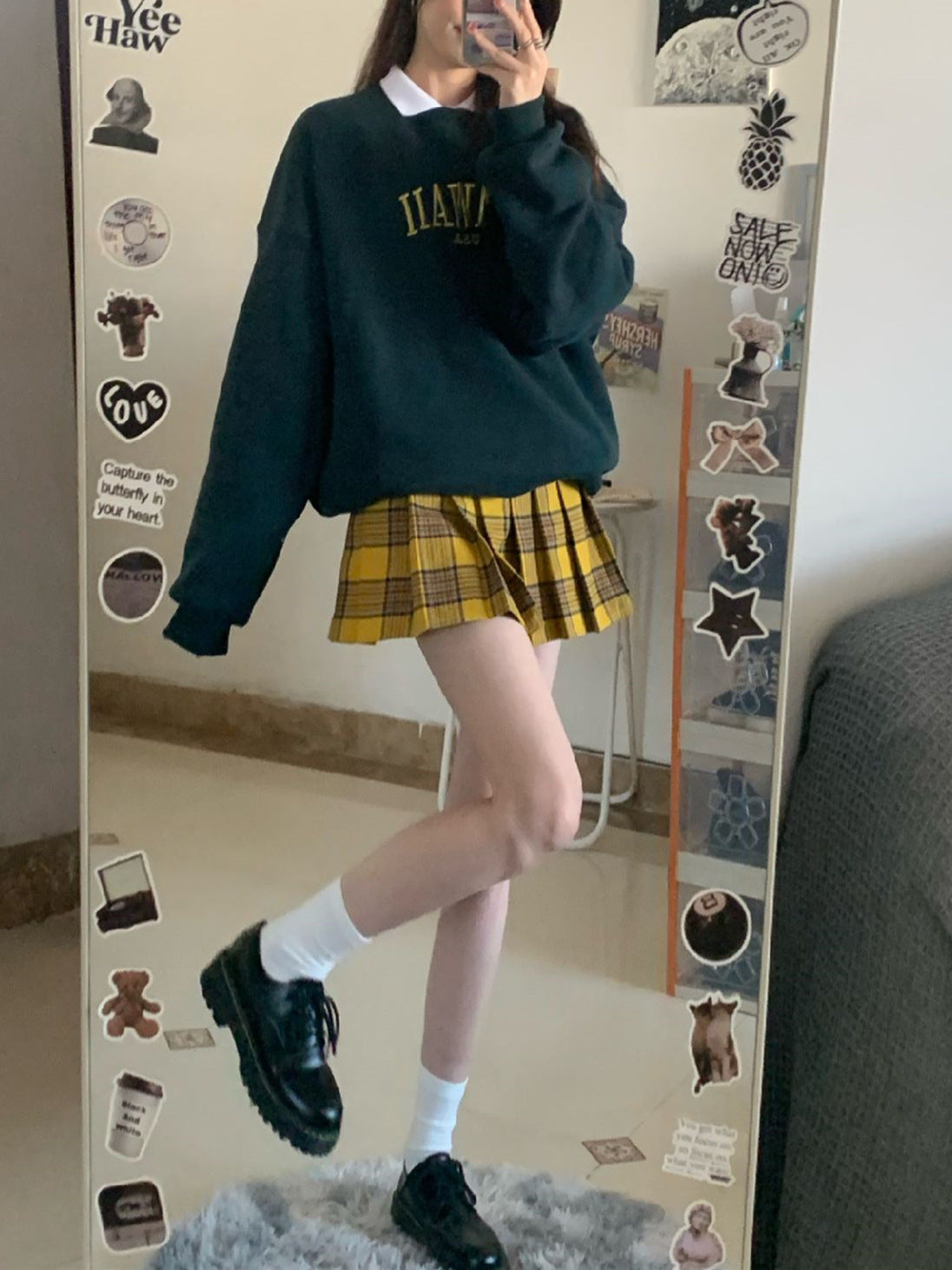 Yellow Plaid Short Skirt Plus Size Slim Skirt