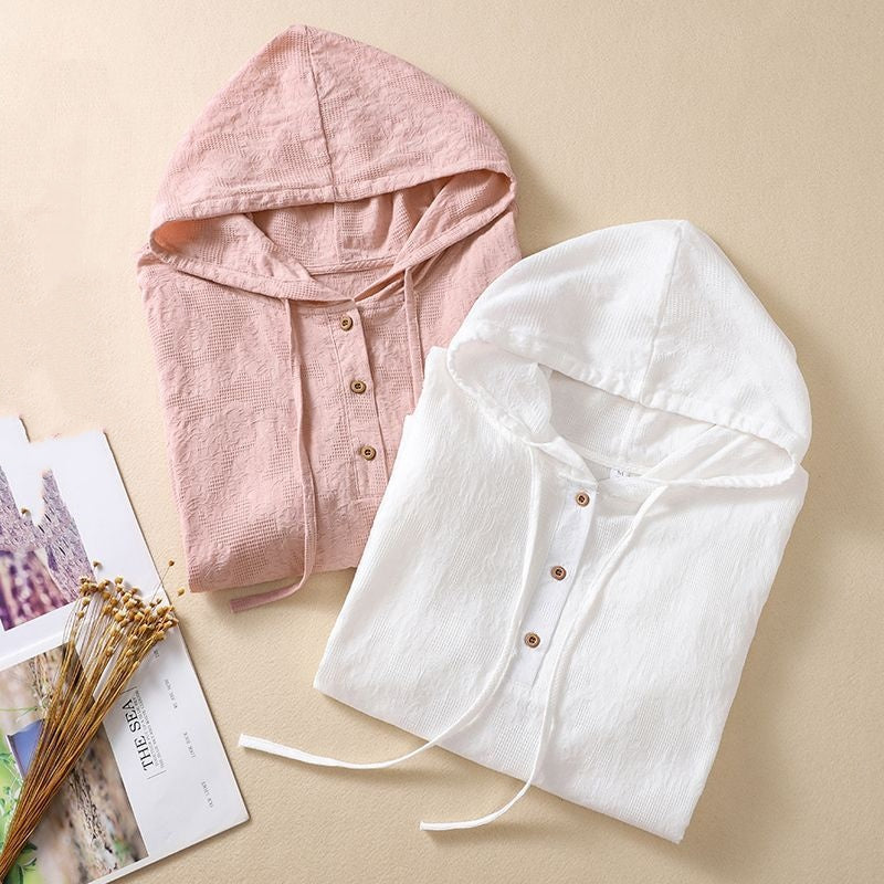 Find-a-Bargain Jacquard Embroidered Cotton-Linen Shirt For Women Summer