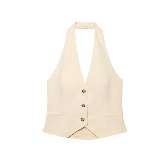 Summer Slim-fit Elegant Hanging Collar Vest Sleeveless Sling