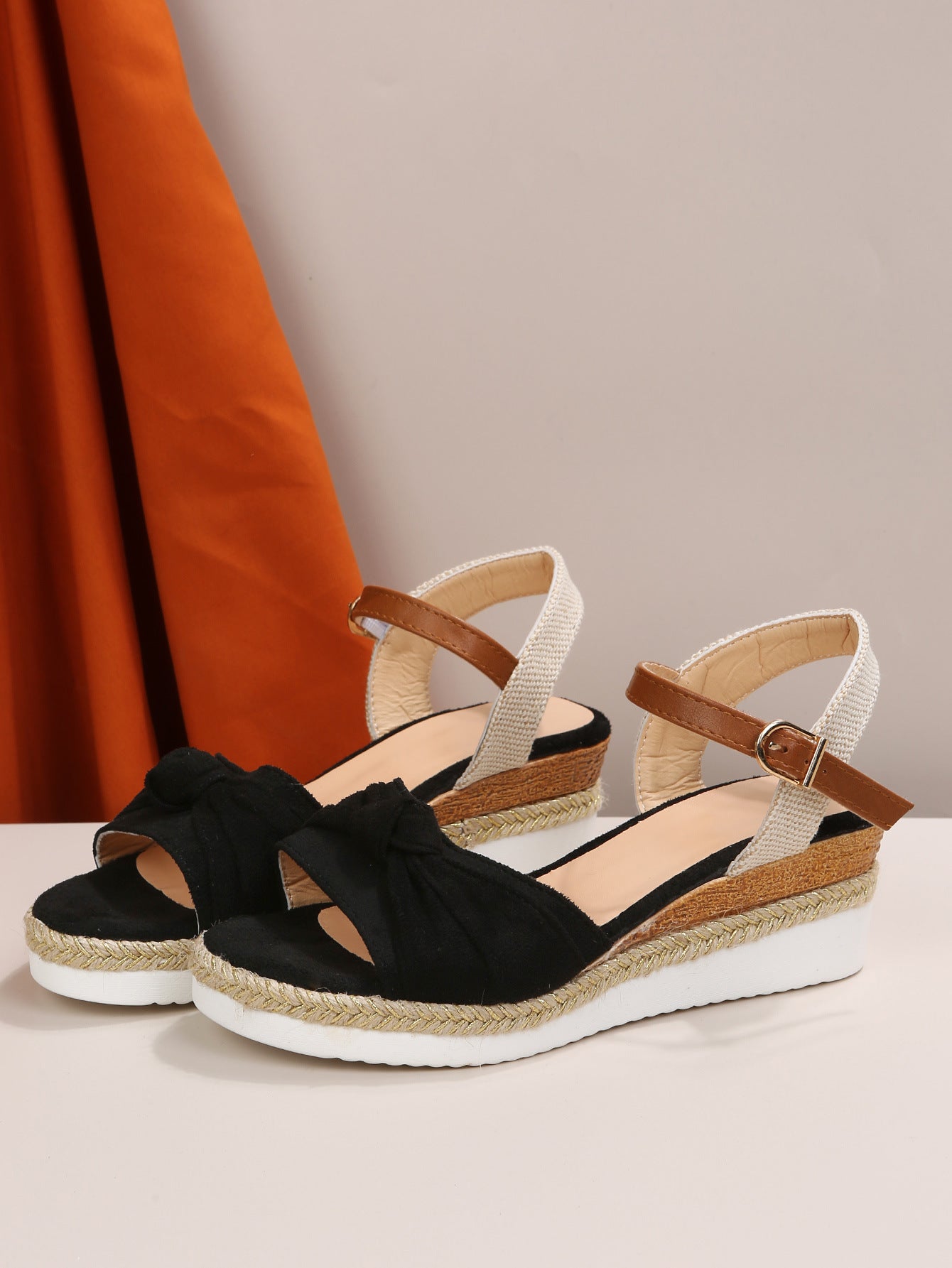 Fish Mouth Bow Hemp Rope Sole Light Platform Sandals
