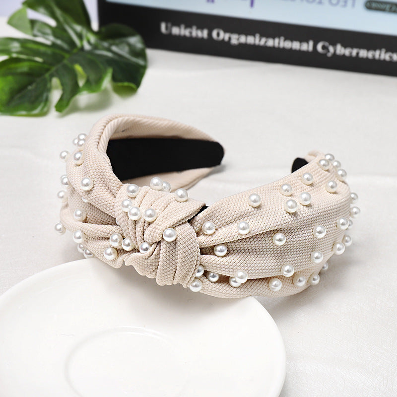 Simple Nail Pearl Knotted Headband Solid Color