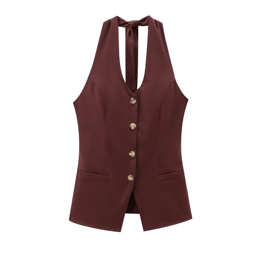 Classic Style Cotton And Linen Halterneck Vest Suit Women's Summer High-grade Trousers