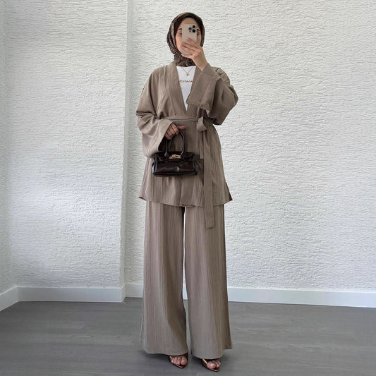 Womens Casual, Loose-fitting Cardigan And Wide-leg Pants Set