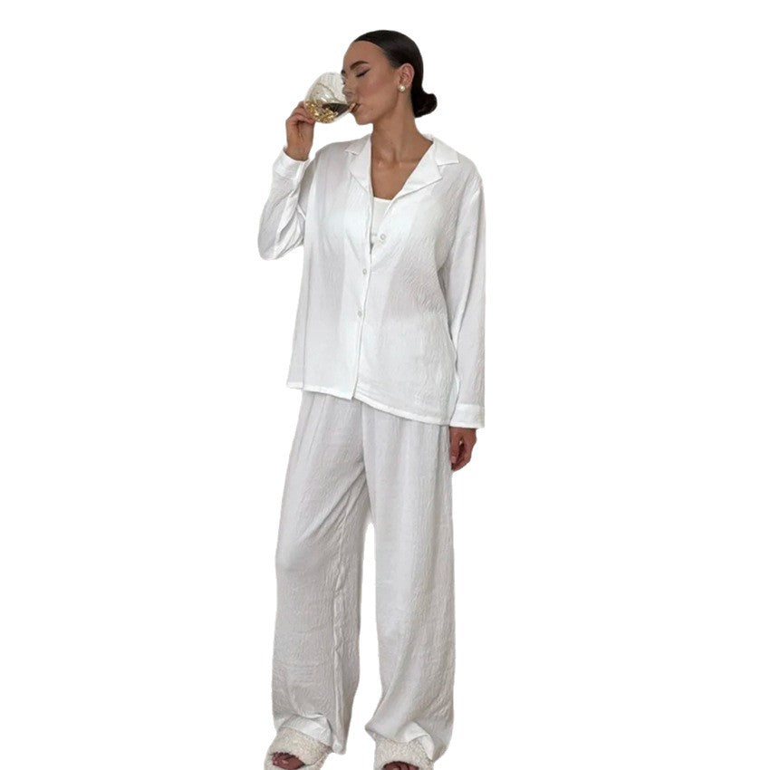 Soft And Comfortable Two-piece Pajama Set With Long Sleeves And Long Pants