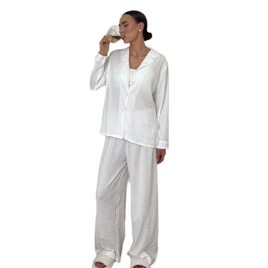 Soft And Comfortable Two-piece Pajama Set With Long Sleeves And Long Pants
