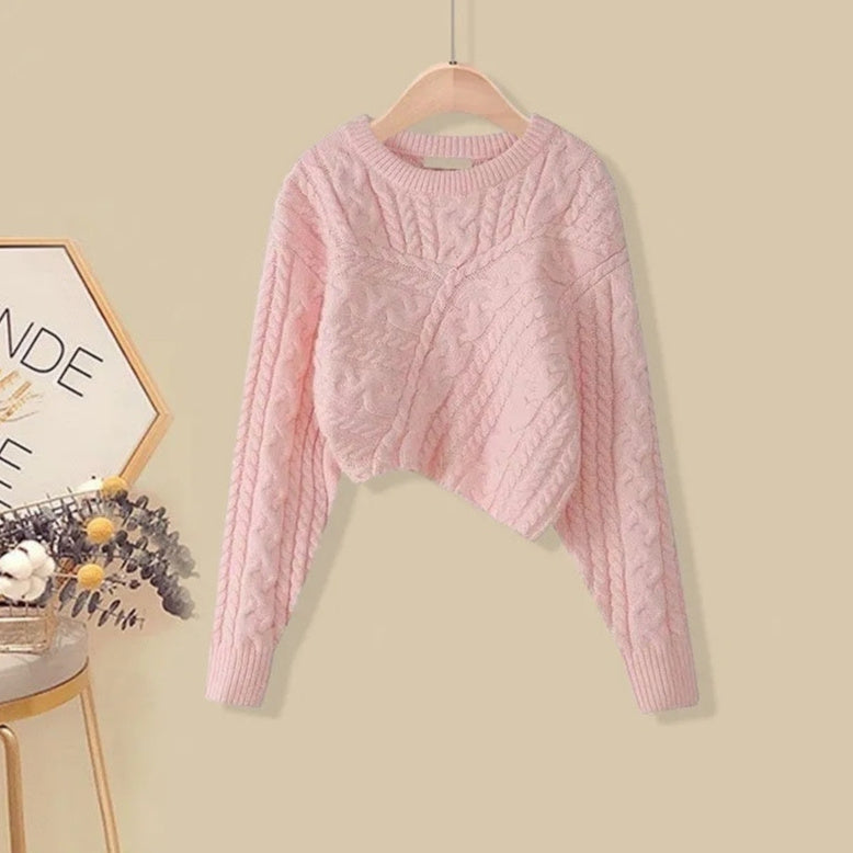 Irregular Loose Pullover Retro Twist Short Sweater