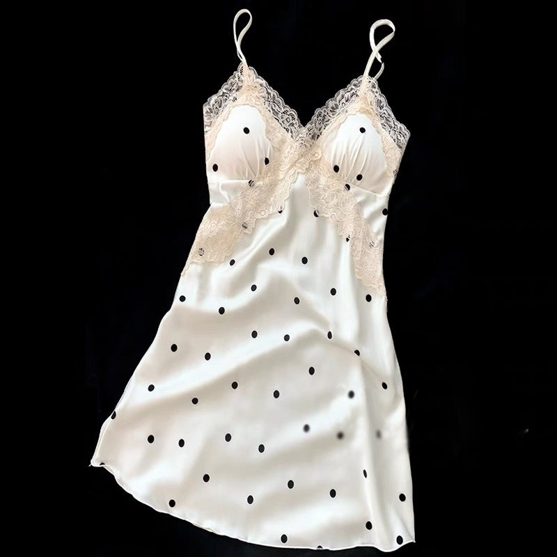 Polka-Dot Summer Lace Camisole And Shorts Womens Set