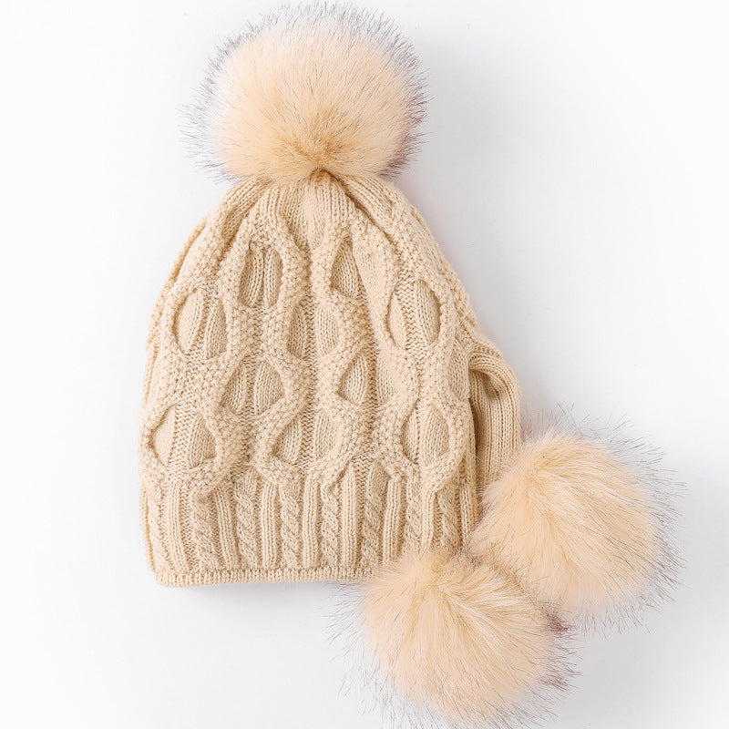 Ladies Hat With Three Hair Balls With Back Opening