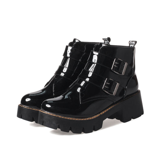 College Style Women's Boots With Square Heel Mid-heel Low-top Martin Boots