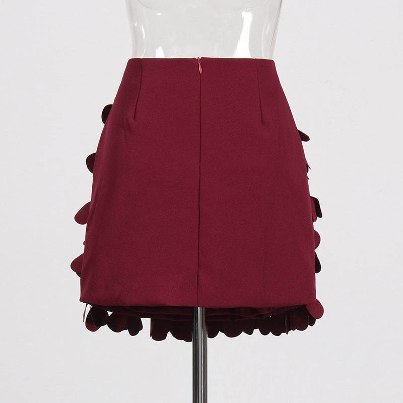 Design Sense Stitching Wafer Decoration Short A- Line Skirt