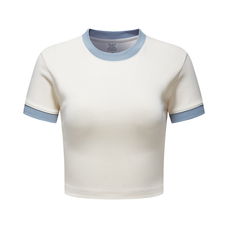 Women's Retro Contrast Color Navel T-shirt