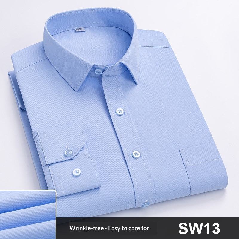 Mens Spring Blue-Striped Long-Sleeve Work Shirt