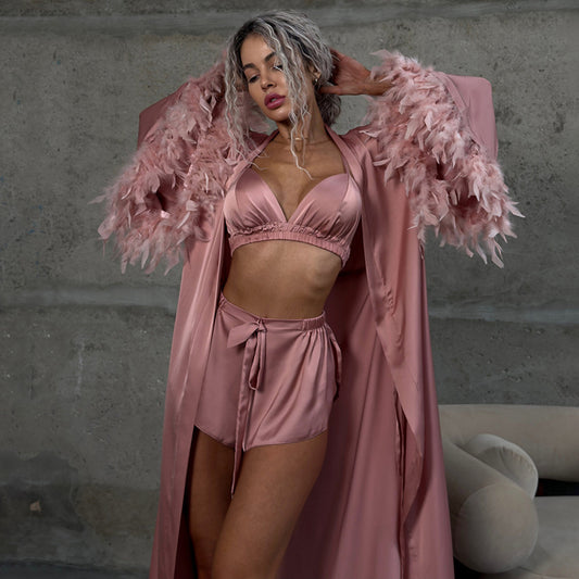 Womens Loungewear Underwear Shorts Feather Pajama Set