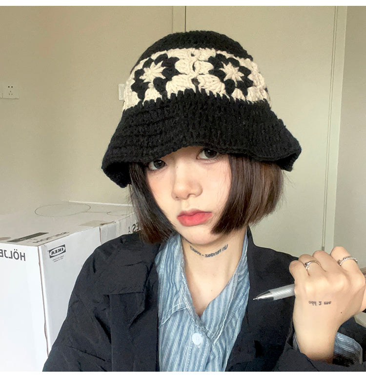 Female Face Small Crochet Hollow Basin Hat Male Cute Knit