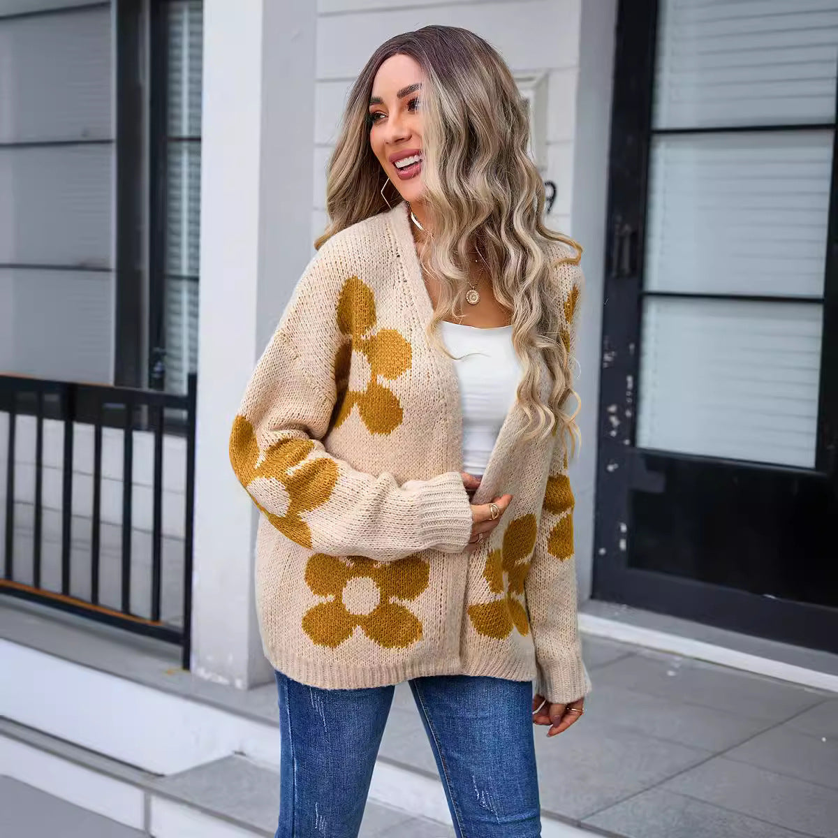 Women's Cardigan Flower Plus Size Sweater