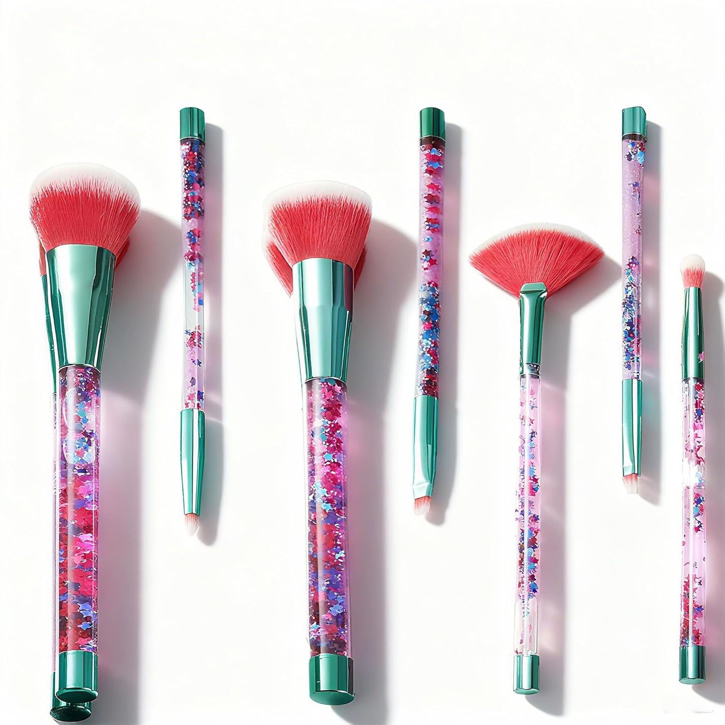 Unicorn Fan Makeup Brush Set,Crystal Sparkles Blue Blush Powder Fan Lip Eye Shadow Eyebrow Eye Blender Brush in Set