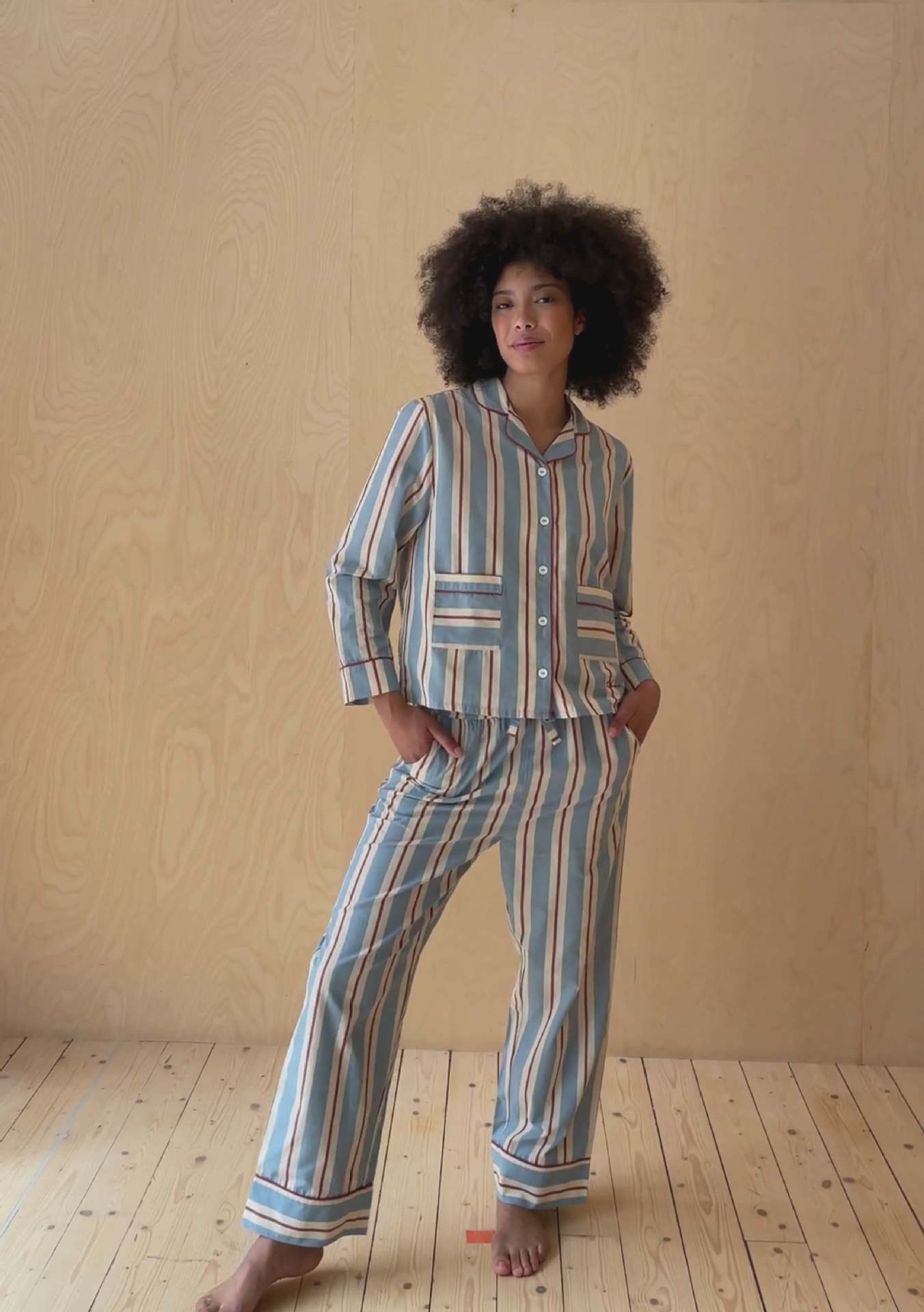 Women's Long-sleeved Trousers Wide Striped Printed Casual