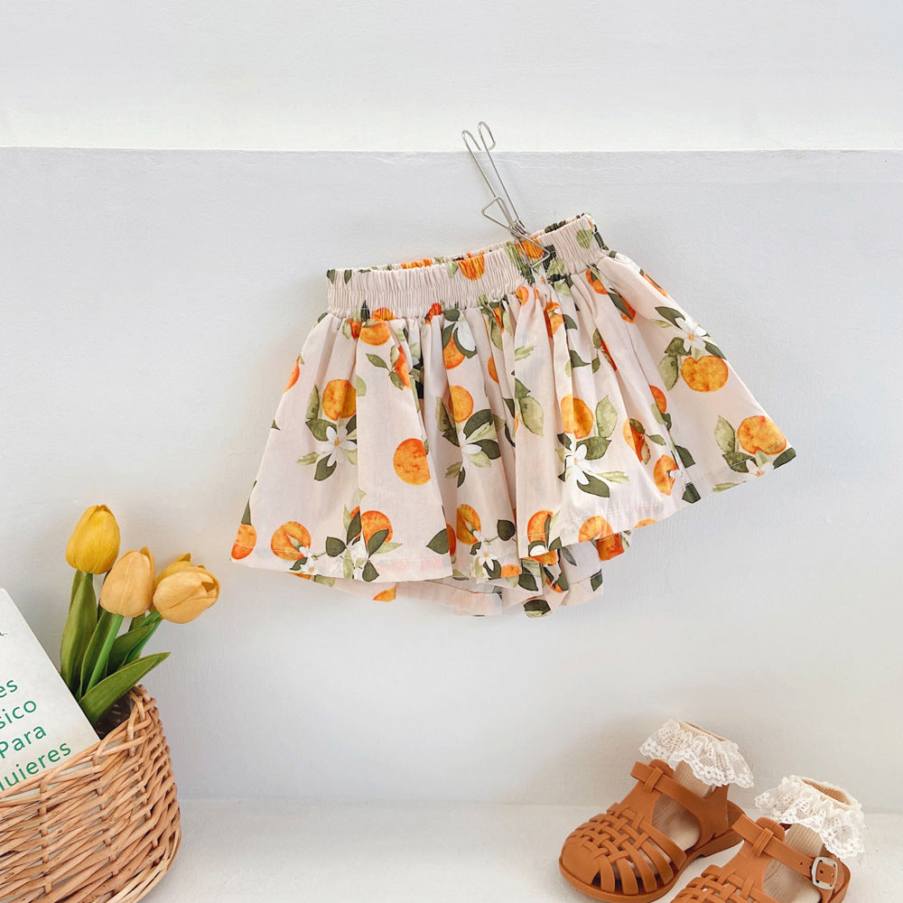 Børneblomstershorts knopskørtbukser moderigtige